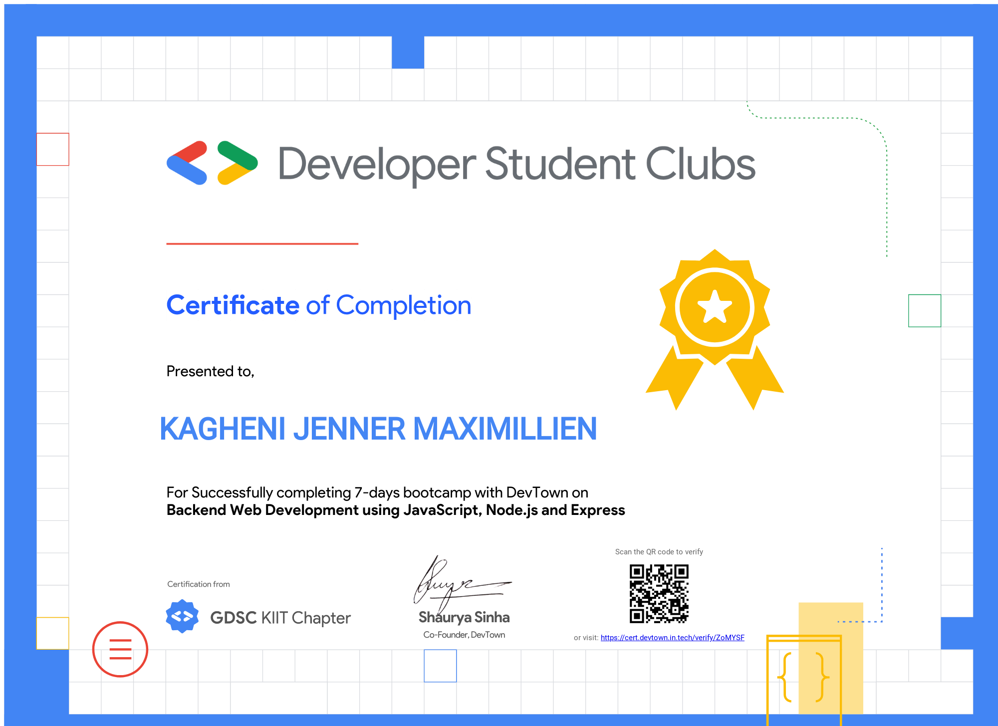 Backend Web Development using JavaScript, Node.js, and Express by Developer Student Clubs by Google